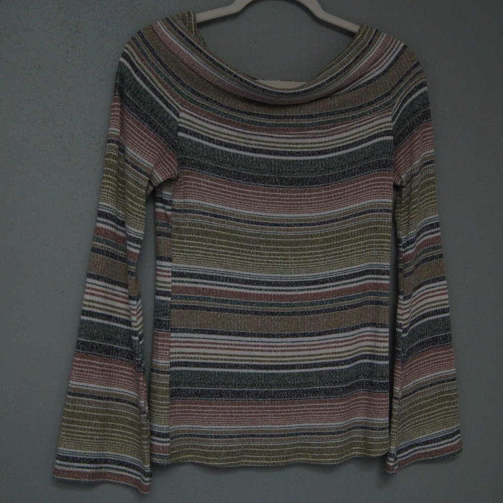 Le Lis Cowl Neck Striped Pastel Ribbed Sweater Med